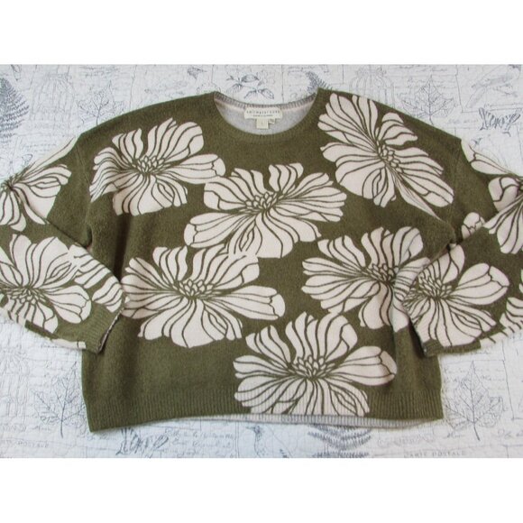EUC Saltwater luxe floral ganna sweater moss green ivory womens size Large L - Picture 1 of 6